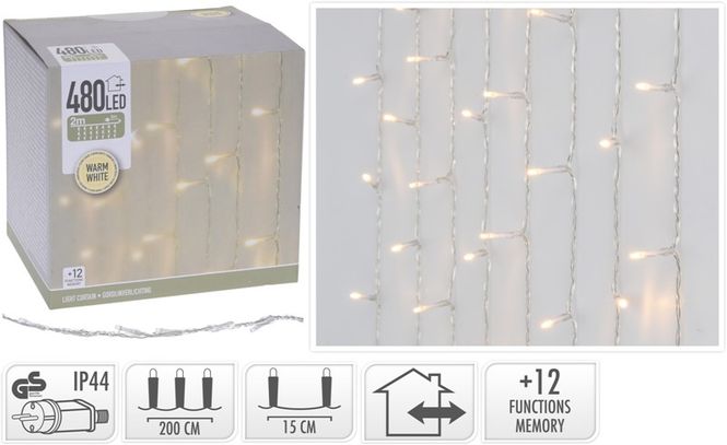 Hovedbilde LYSGARDIN LEDLYS 200X300 CM 480LED VARM HVIT