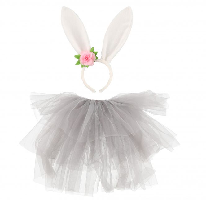 Hovedbilde Kanin- grått tyllskjørt med hvit hale og hårbånd ...