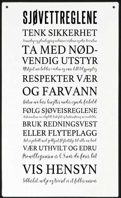 Hovedbilde Metallskilt Sjøvettregler m/tekst Str: 16x27cm