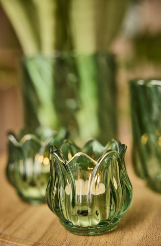 Lysglass tulipan grønn 7.5cm