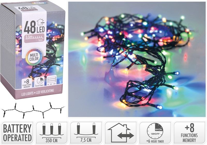 Lyslenke LED 48lys, multicolour, for batteri. 3.5m.