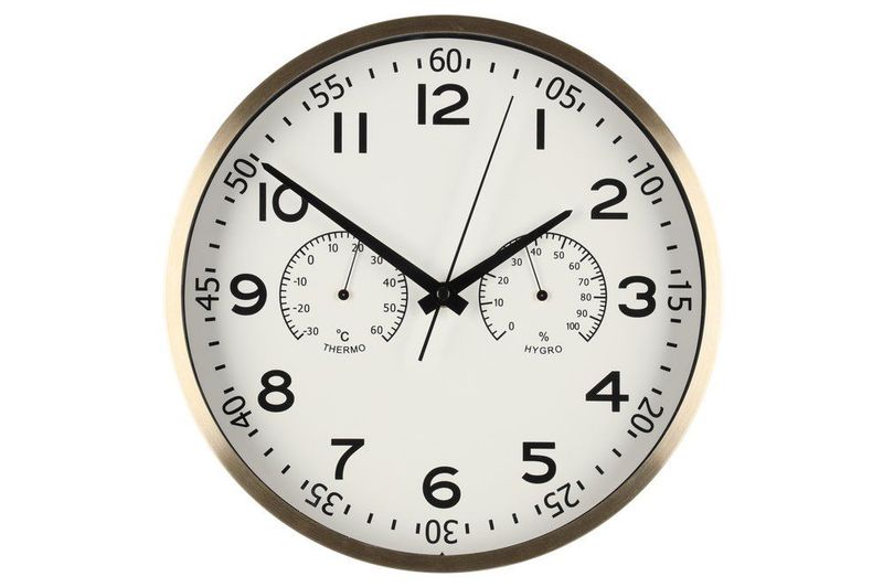 Veggklokke med hygrometer og termometer