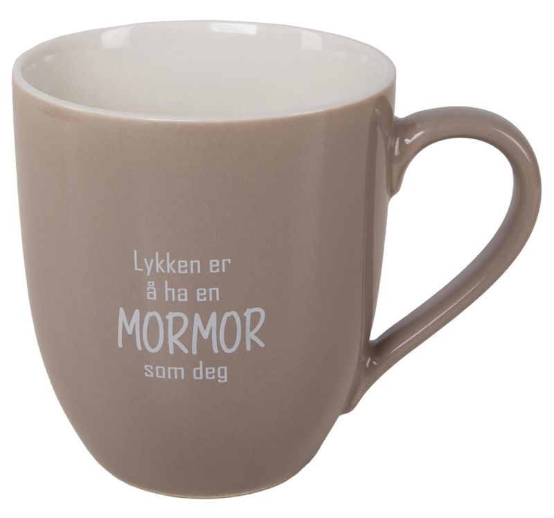 Krus Lykken..mormor beige m/hvit tekst