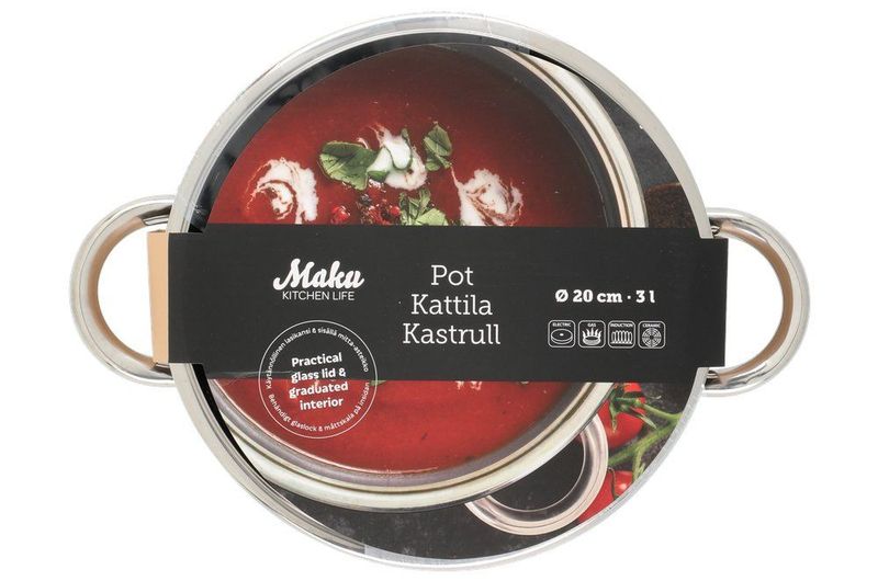Maku Kasserolle m/lokk 3L rustfritt stål