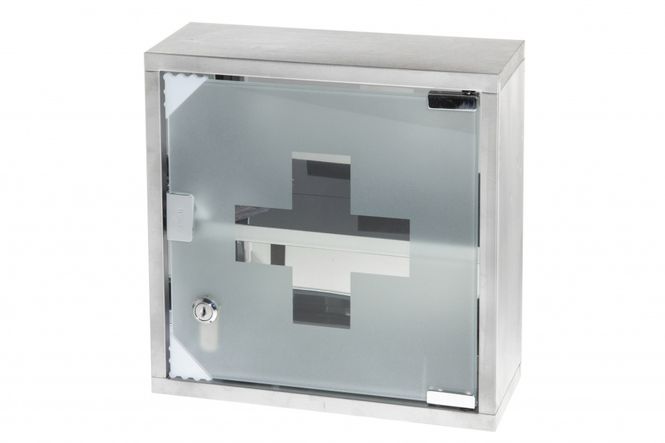 Hovedbilde Medisinskap stål med glassdør, 30x12x30cm