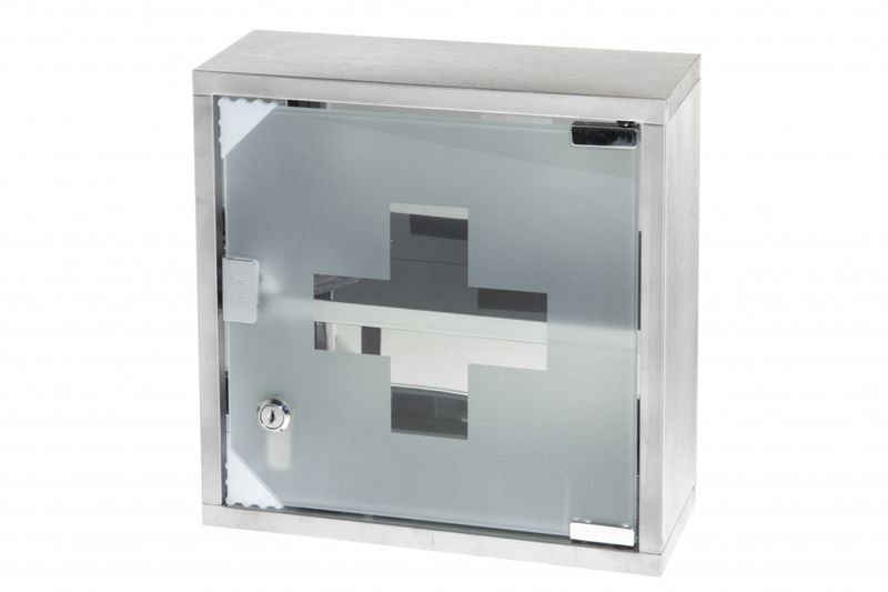 Medisinskap stål med glassdør, 30x12x30cm