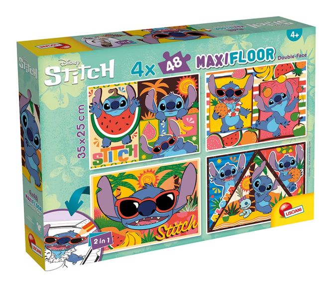 Hovedbilde Stitch 2 i 1 puslespill 4x48 brikker 35x25cm