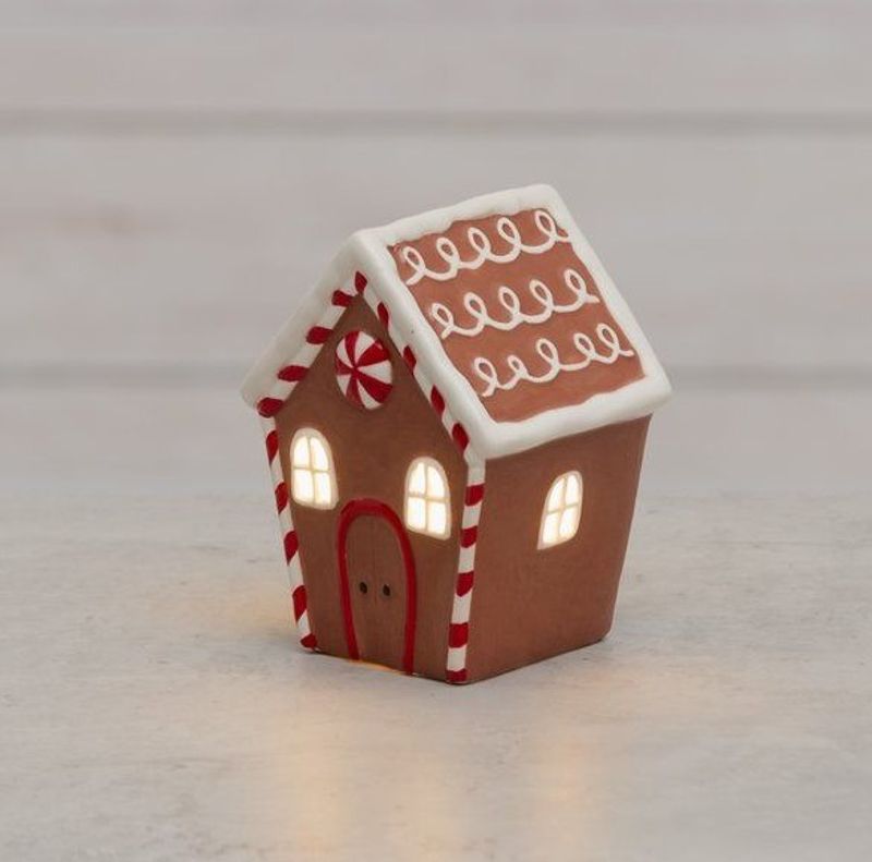 Pepperkakehus med Varmhvit LED-lys H: 11,5cm