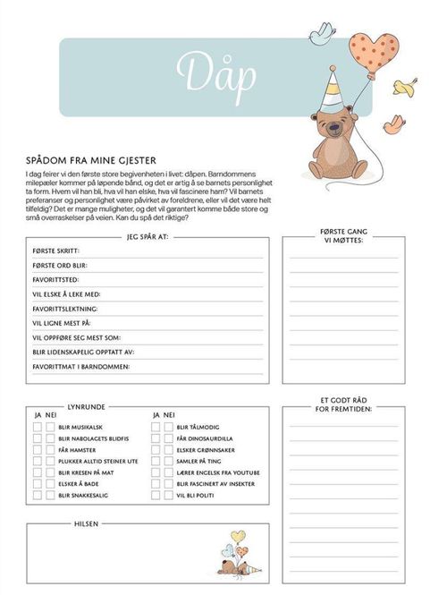 Hovedbilde Spådomsark dåp Blå