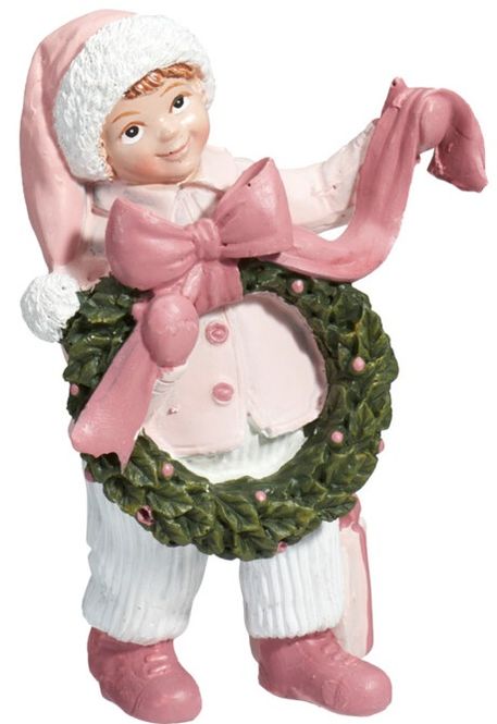 Hovedbilde Julefigur rosa med krans