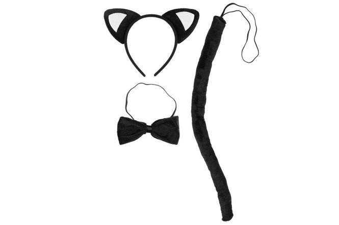 Hovedbilde Katt kostyme med ører, hale og sløyfe